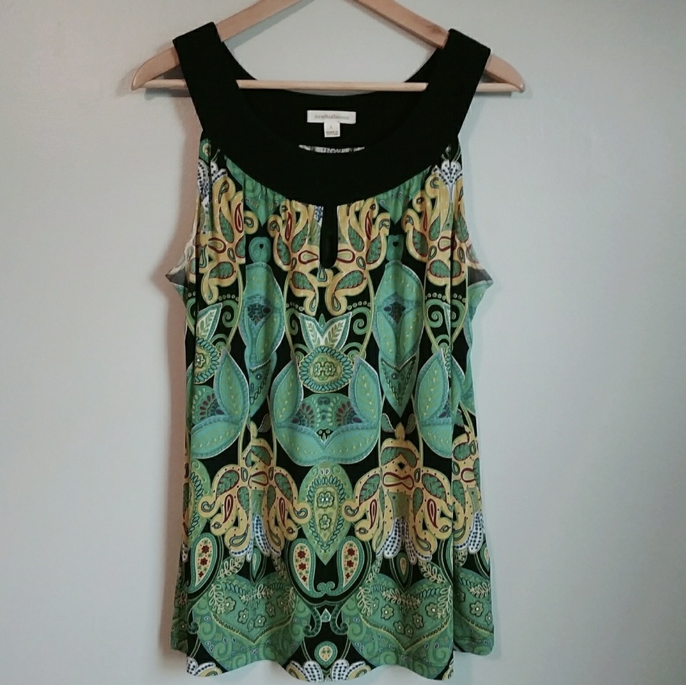 Paisley Printed Tank Top with Key Hole Neckline